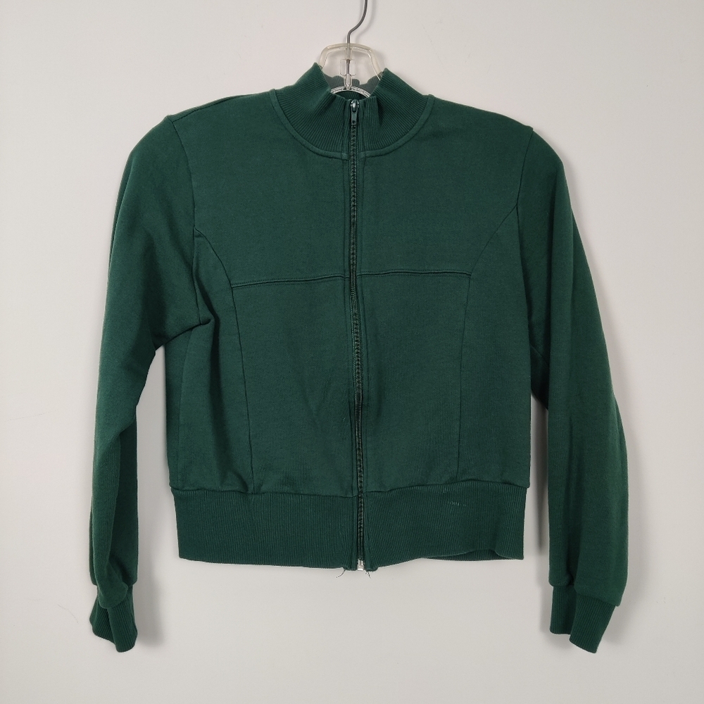 Zara Women's Zip Up Cropped Hoodie in Green Size Large Gorpcore Athleisure